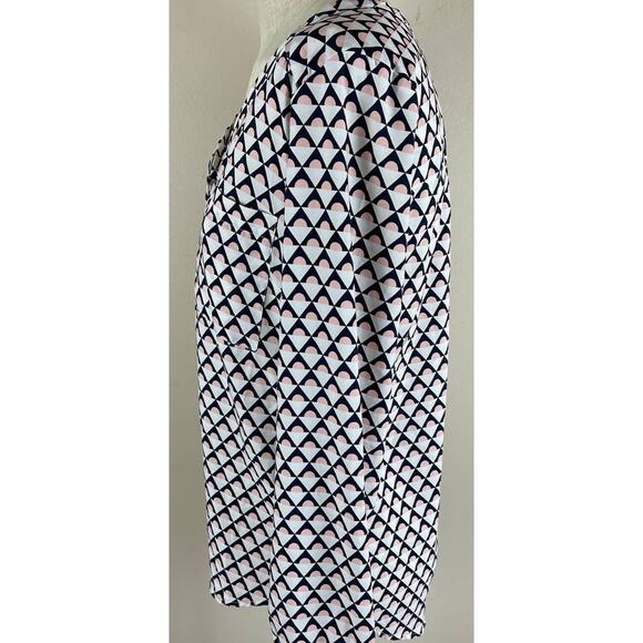 Merona Womens Medium Blouse Black White Tan Print V Neck Buttons - Picture 7 of 10